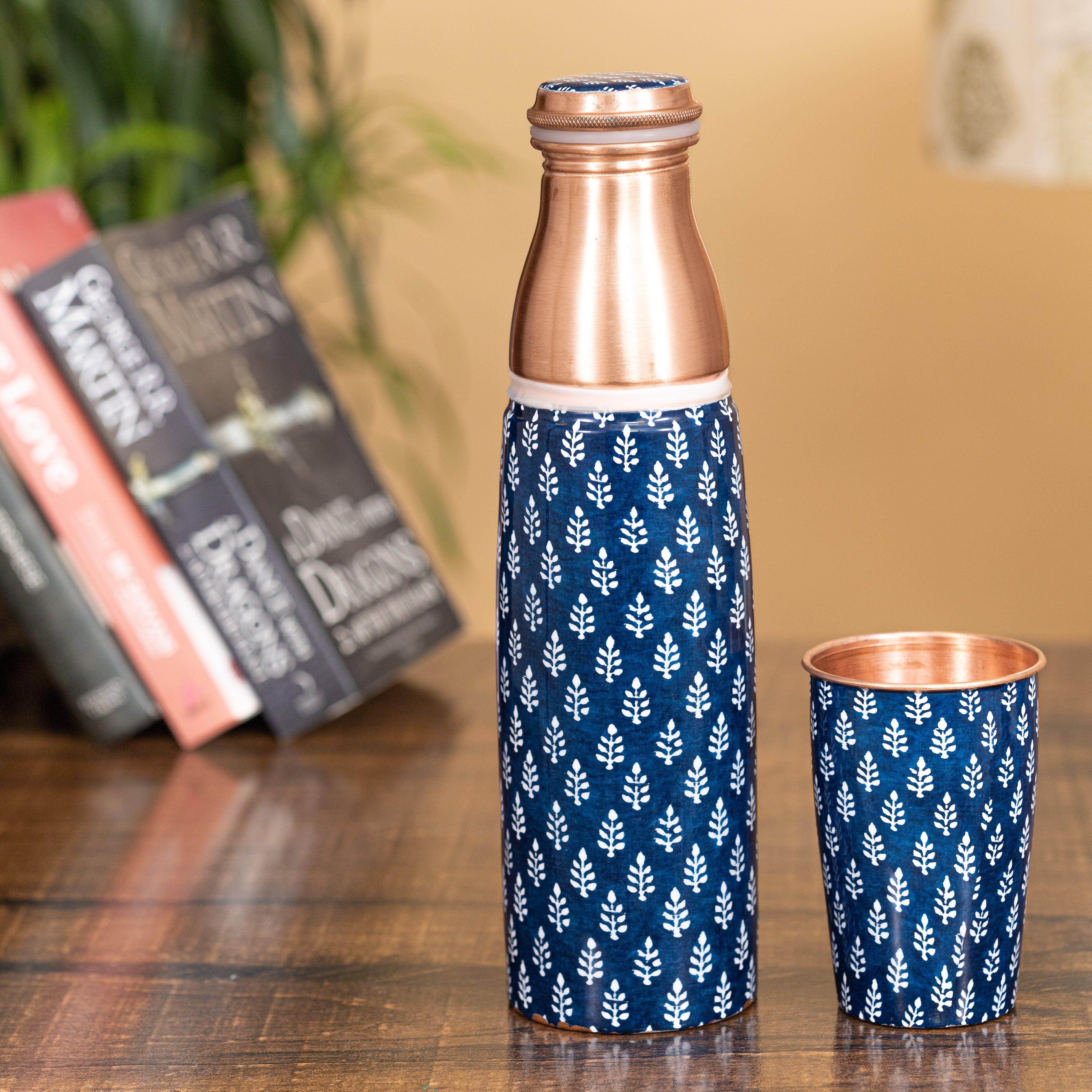 Madhubani Copper Bottle with Glass